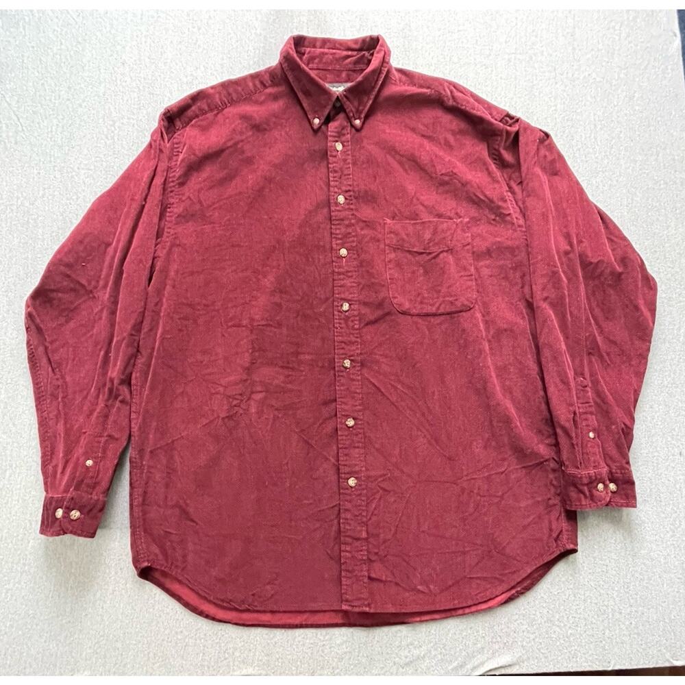 Eddie Bauer Corduroy Flannel Shirt Men's XL Tall Red Herringbone